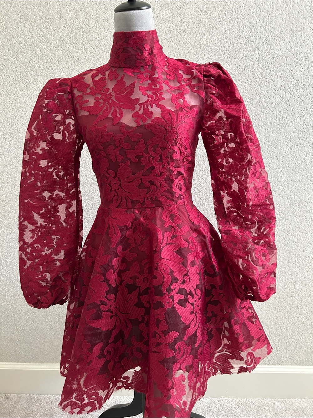 Red Lace High-Neck Fit & Flare Dress